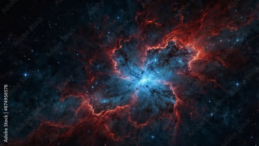 Cosmic Nebula With Blue and Red Glowing Gas. Cosmic Nebula With Blue and Red Glowing Gas.