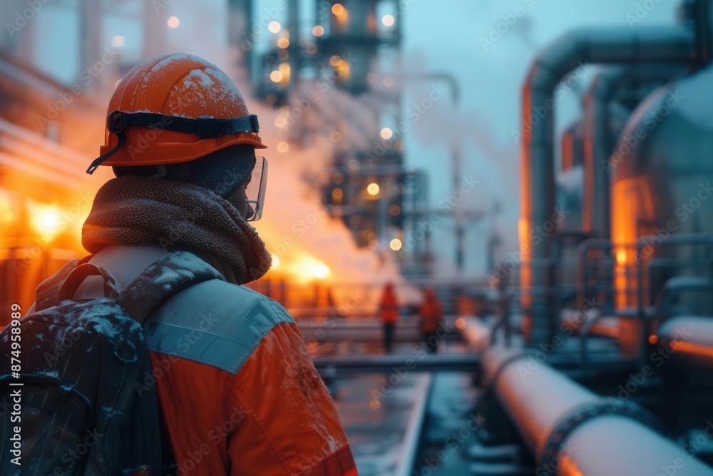 Realistic engineers working on a geothermal power plant, industrial world, renewable energy, Realistic engineers working on a geothermal power plant, industrial world, renewable energy,
