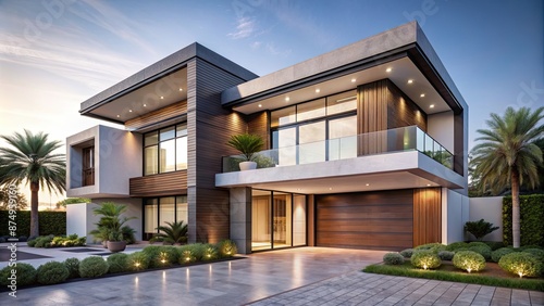 Modern exterior Dubai house with sleek design and luxury finishes, Dubai, modern, exterior, house, sleek photo