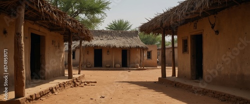 Courtyard of traditional mosi home with huts in a village of Northern Burkina Faso, West Africa. photo