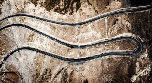 Canvastavla A car driving on the switchback on the mountain near Tieli Maiti Daban section o