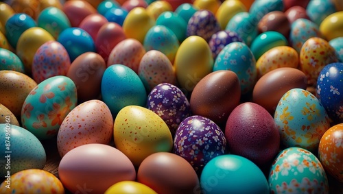 Easter background, many colorful Easter eggs.