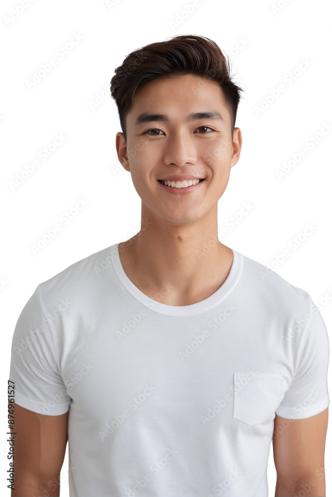 Attractive young korean man wearing white shirt, smiling and looking at the camera, isolated, transparent background, no background. PNG. Attractive young korean man wearing white shirt, smiling and looking at the camera, isolated, transparent background, no background. PNG.