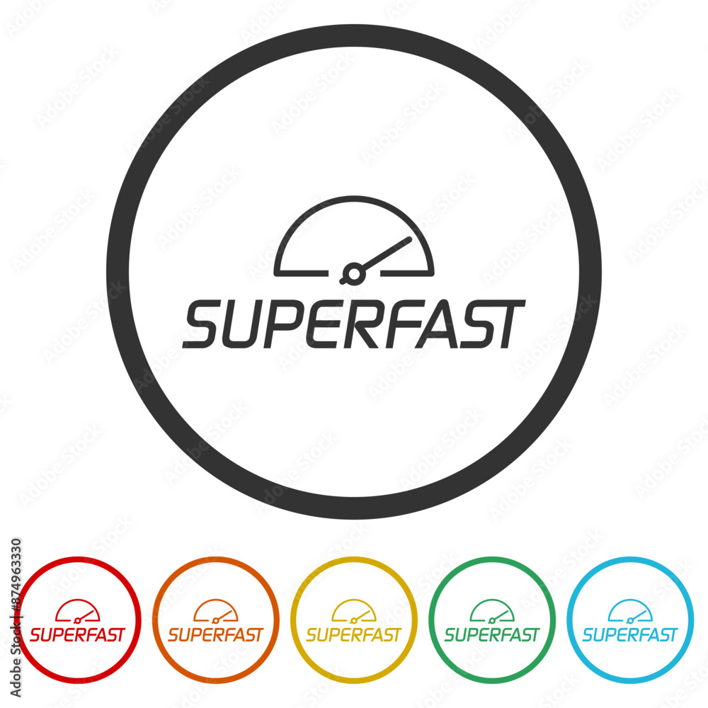 Super fast speedometer icon. Set icons in color circle buttons Super fast speedometer icon. Set icons in color circle buttons