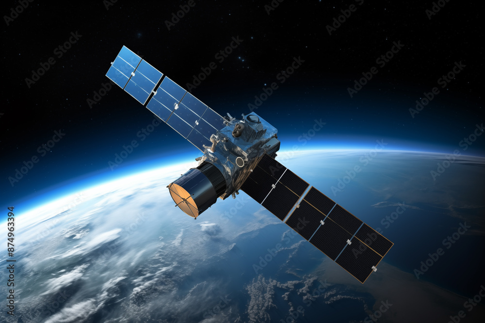 a satellite orbiting Earth, its solar panels extended gracefully. a satellite orbiting Earth, its solar panels extended gracefully.