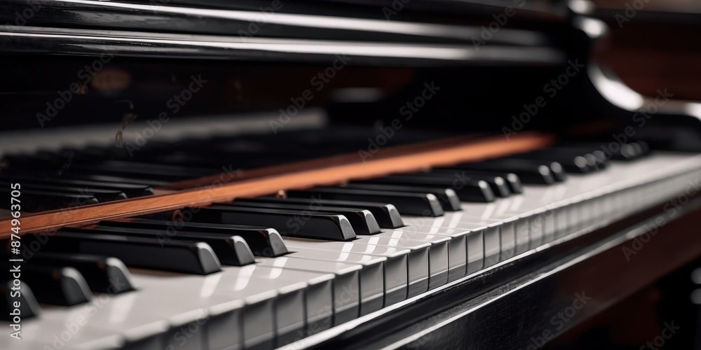 Close-up of a grand piano keyboard with black and white keys Close-up of a grand piano keyboard with black and white keys