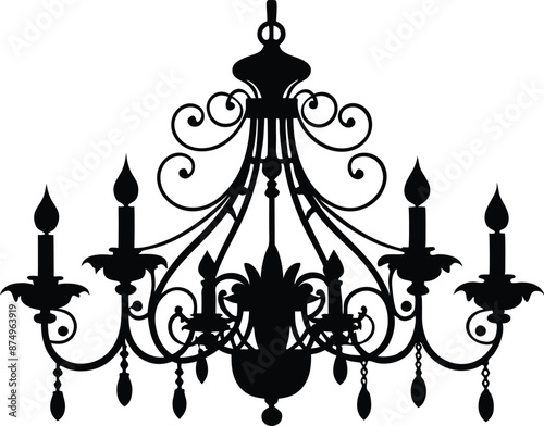 Chandelier silhouettes, candelabra with candlesticks and crystal lamp lights, vector icon