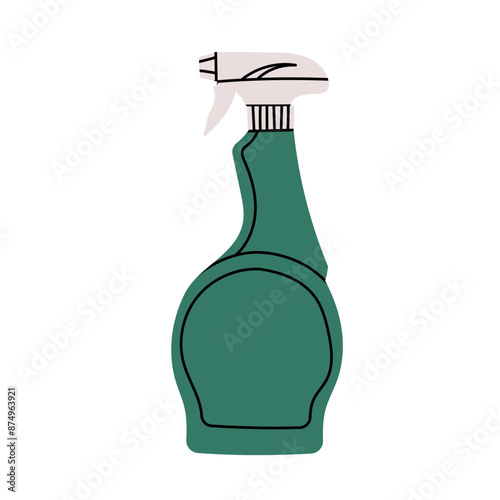 Chemical detergent in plastic bottle. Home cleaning product, household liquid for clean up, washing, cleansing. Flat vector illustration isolated on white background