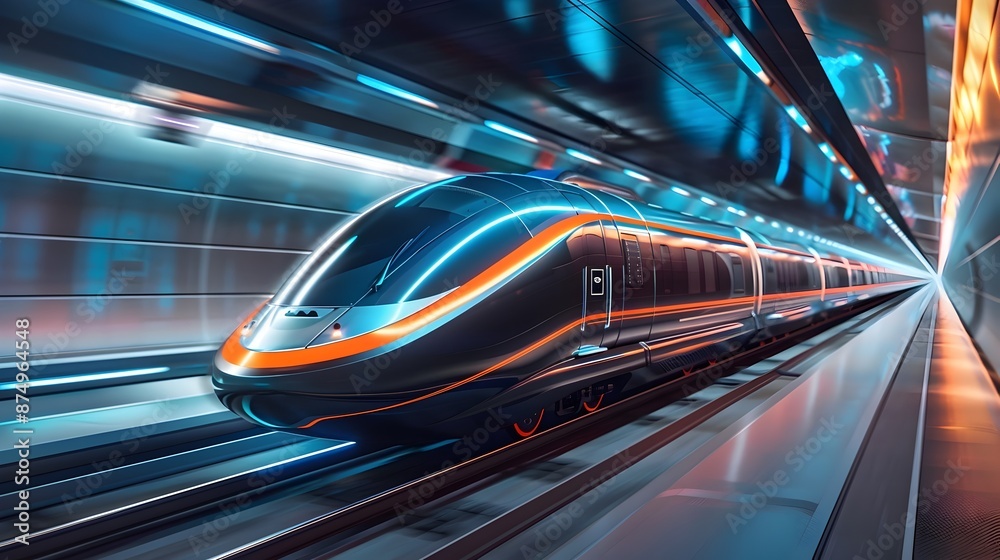 Fototapeta premium Hyperloop Station with Sleek High Speed Pods Whisking Passengers Between Cities in Minutes