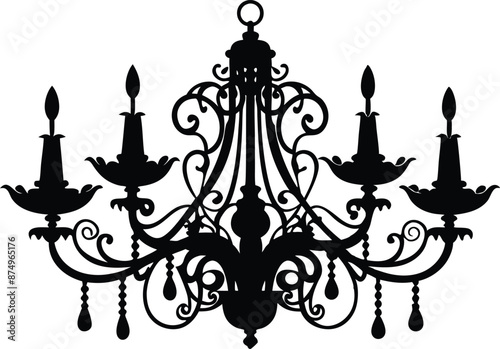 Chandelier silhouettes, candelabra with candlesticks and crystal lamp lights, vector icon