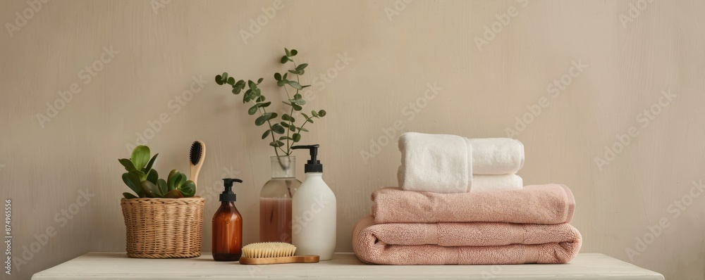 Eco-friendly bathroom with natural products, reusable items, green living