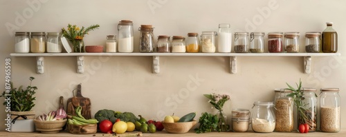 Eco-friendly kitchen with reusable containers, green living, organic lifestyle © Chayada