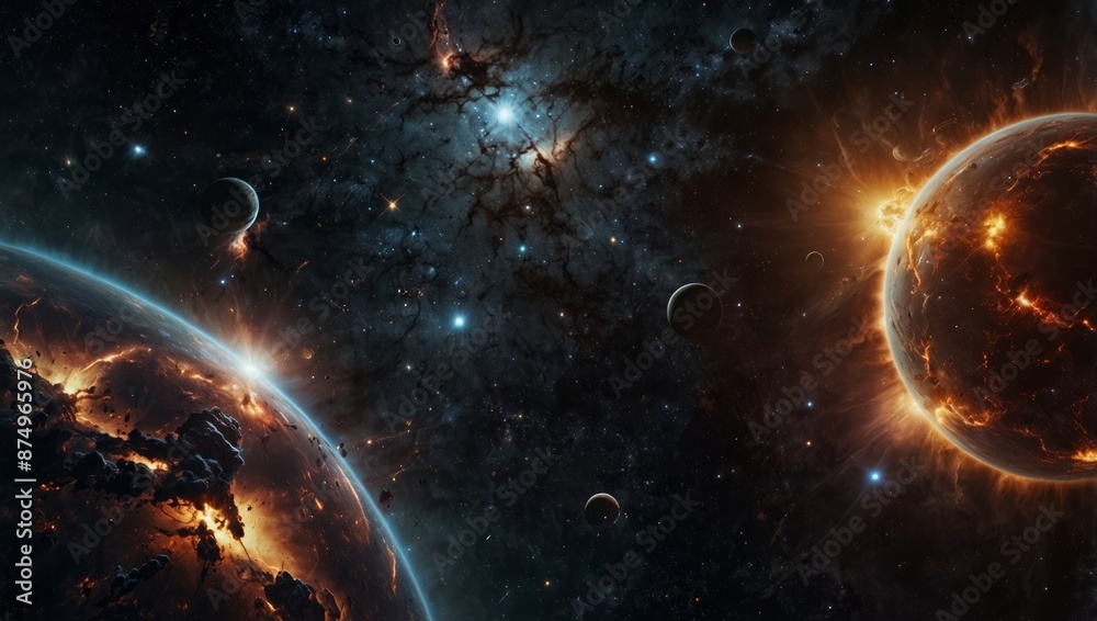Obraz premium Journey through the cosmic expanse with captivating photos that reveal the intricate beauty of space, galaxies, stars, and the celestial wonders of the solar universe.
