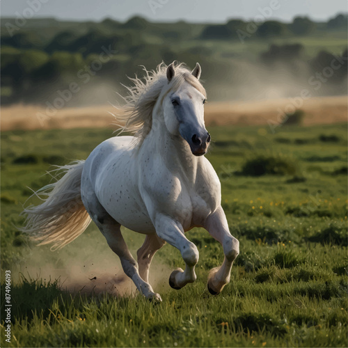 white horse running