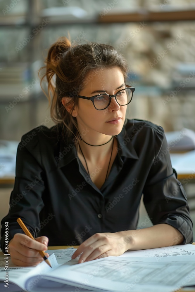 Architect, A visionary woman designing architectural plans, Modern architectural office background, woman, Architect, A visionary woman designing architectural plans, Modern architectural office background, woman,