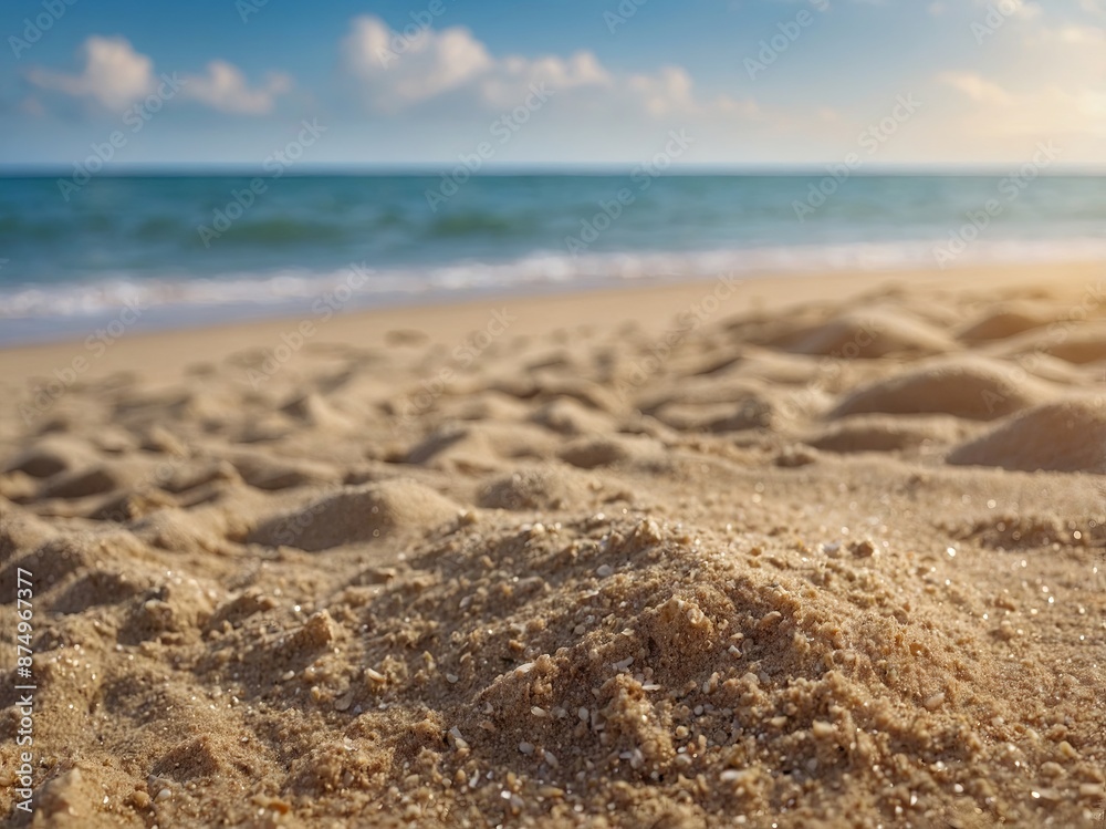 Close up sand with blurred sea sky background, summer day, copy space or for product Summer background concept. Close up sand with blurred sea sky background, summer day, copy space or for product Summer background concept.