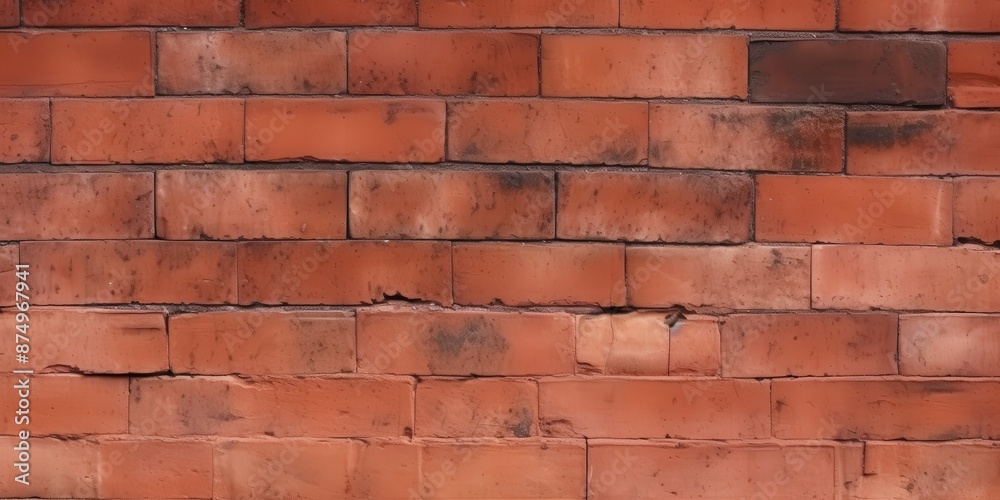Obraz premium Weathered red brick wall texture with cracks and aged appearance