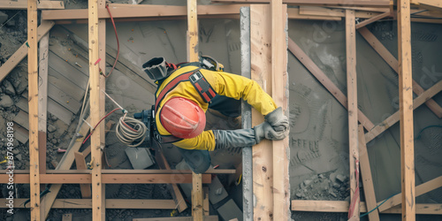 A construction worker on-site at a new building development photo