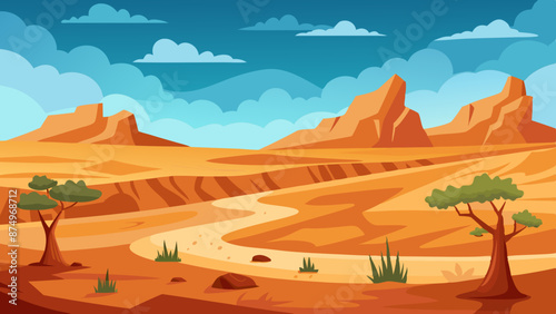 Dryness landscape vector illustration. Concept of global warming and climate change