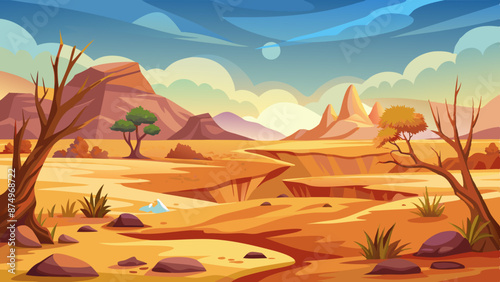 Dryness landscape vector illustration. Concept of global warming and climate change