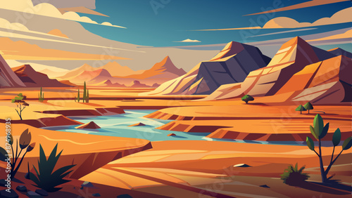Dryness landscape vector illustration. Concept of global warming and climate change