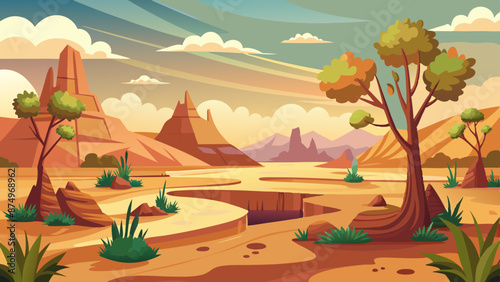 Dryness landscape vector illustration. Concept of global warming and climate change