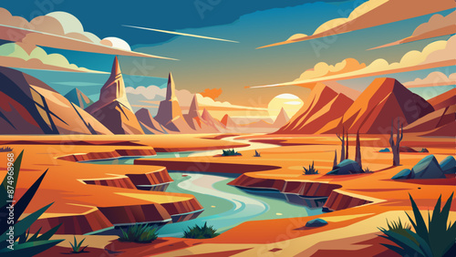 Dryness landscape vector illustration. Concept of global warming and climate change
