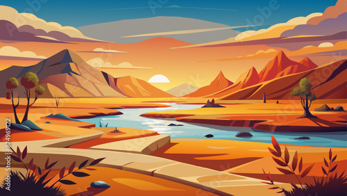 Dryness landscape vector illustration. Concept of global warming and climate change