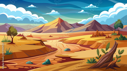 Dryness landscape vector illustration. Concept of global warming and climate change