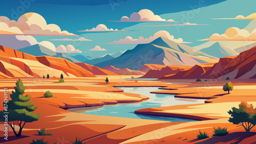 Dryness landscape vector illustration. Concept of global warming and climate change
