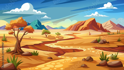 Dryness landscape vector illustration. Concept of global warming and climate change