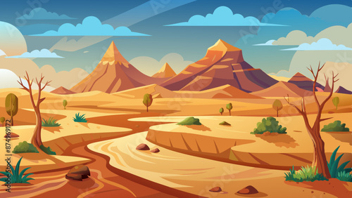 Dryness landscape vector illustration. Concept of global warming and climate change