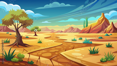 Dryness landscape vector illustration. Concept of global warming and climate change