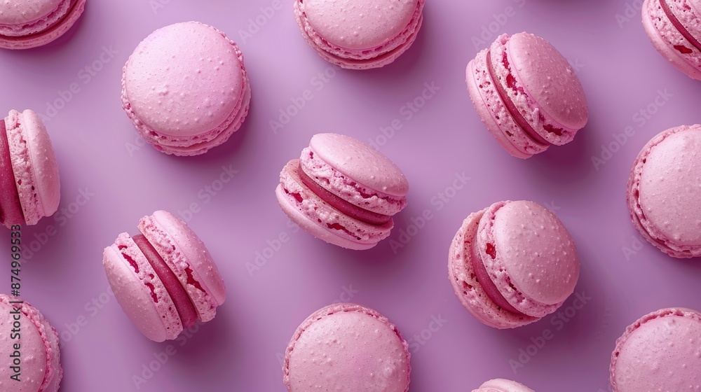 Fototapeta premium French macaroons on color background, parisian chic cafe dessert, sweet food and cake macaron for luxury confectionery brand,Pastry, bakery and branding concept.