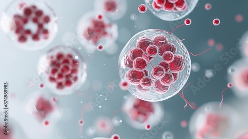 Precision illustration of human cells undergoing mitosis, detailed chromosomes and spindle fibers, scientific accuracy, no people, focus cover all object, deep dept of field