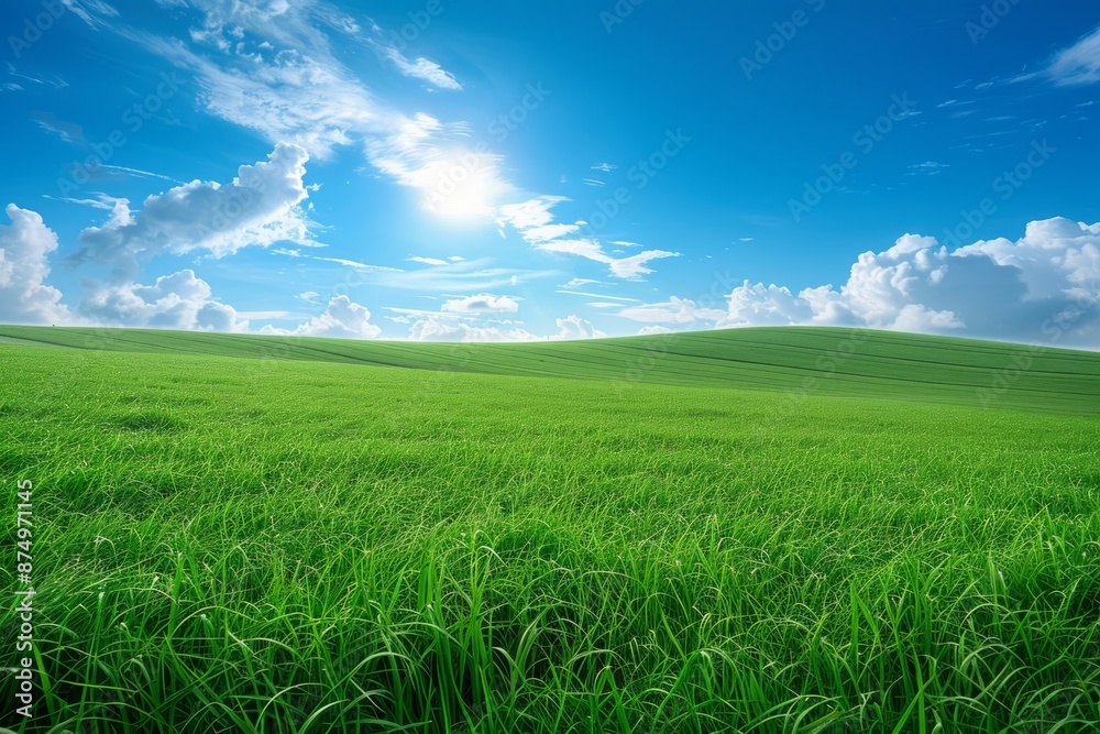 Fototapeta premium Green Field Under a Blue Sky