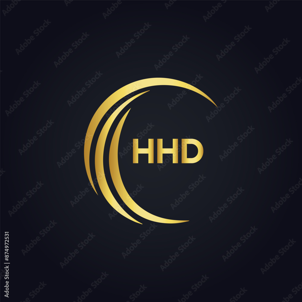 Obraz premium HHD logo. H H D design. White HHD letter. HHD, H H D letter logo design. H H D letter logo design in GOLD, GOLDEN LOGO, THREE, style. letter logo set in one artboard. H H D letter logo vector design.