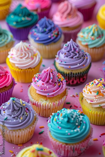 Delectable Cupcake Assortment, Sweet, Frosted, Colorful, Irresistible, Celebration-themed background 