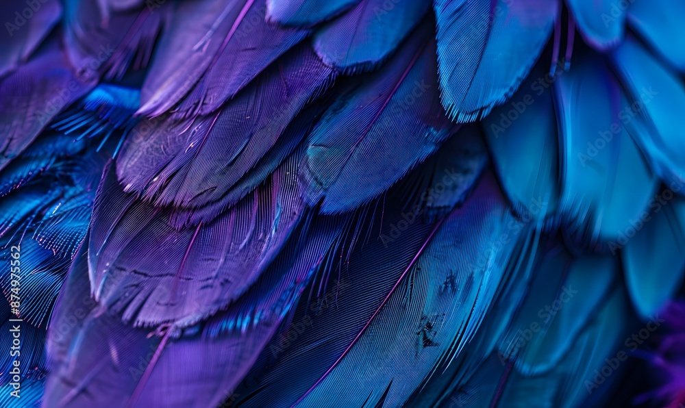Fototapeta premium vibrant blue and purple feathers, Generative AI