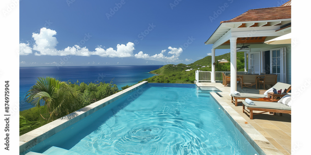 Fototapeta premium Looking out to the Caribbean from a beautiful pool side villa