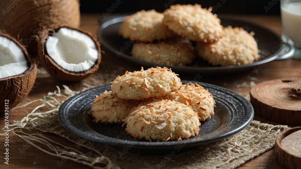 Homemade coconut cookies on the plate Passover food. Homemade coconut cookies on the plate Passover food.
