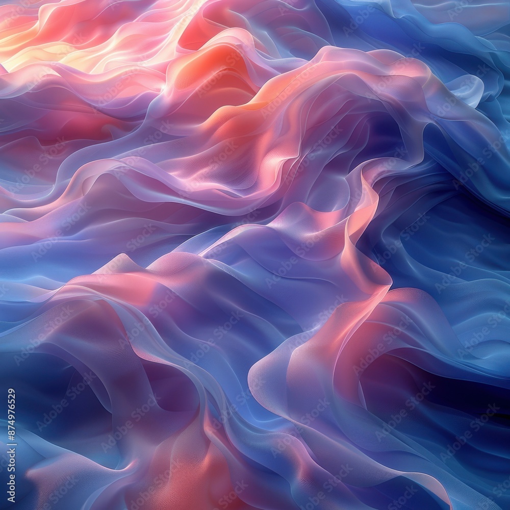 Abstract waves of soft, flowing fabric in shades of blue, pink, and purple, blending seamlessly in a dreamy, ethereal composition Abstract waves of soft, flowing fabric in shades of blue, pink, and purple, blending seamlessly in a dreamy, ethereal composition