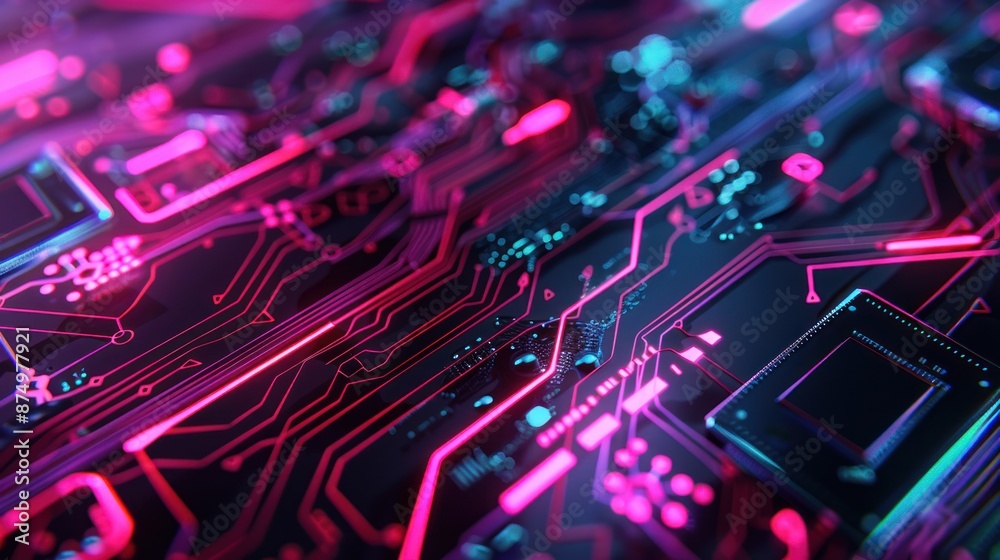 Abstract Circuitry with Glowing Pink and Blue Lines Abstract Circuitry with Glowing Pink and Blue Lines