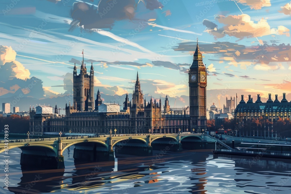 Obraz premium Artistic illustration of London, England - Big Ben Tower