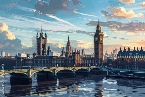 Artistic illustration of London, England - Big Ben Tower