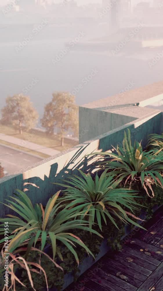 A balcony featuring a table with chairs and an umbrella, creating a comfortable space for outdoor dining or relaxation.