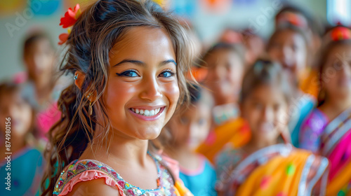 Wallpaper Mural South Asian woman teaching a traditional dance class to a group of children, their colorful outfits swirling Torontodigital.ca