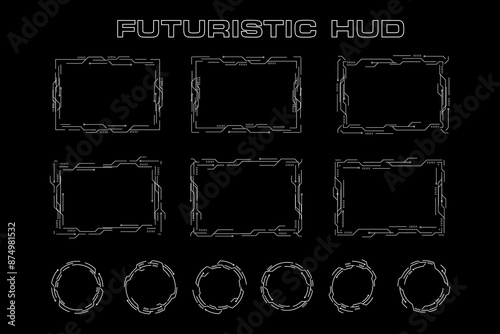 Futuristic cyberpunk sci fi interface element hud technology frame graphic vector design template	