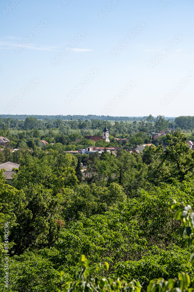 Fototapeta premium Wonderful view from Petrovaradinska tvrdjava in Novi Sad, Serbia. This medieval fortress is famous and often visited.