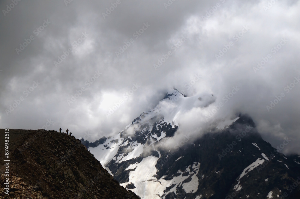 Beautiful view of the Caucasus mountains with people. Dombai. The natural landscape. Beautiful view of the Caucasus mountains with people. Dombai. The natural landscape.